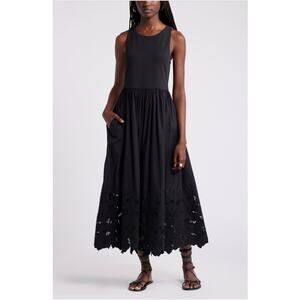 Nordstrom Black Embroidered Sleeveless Sundress - Small